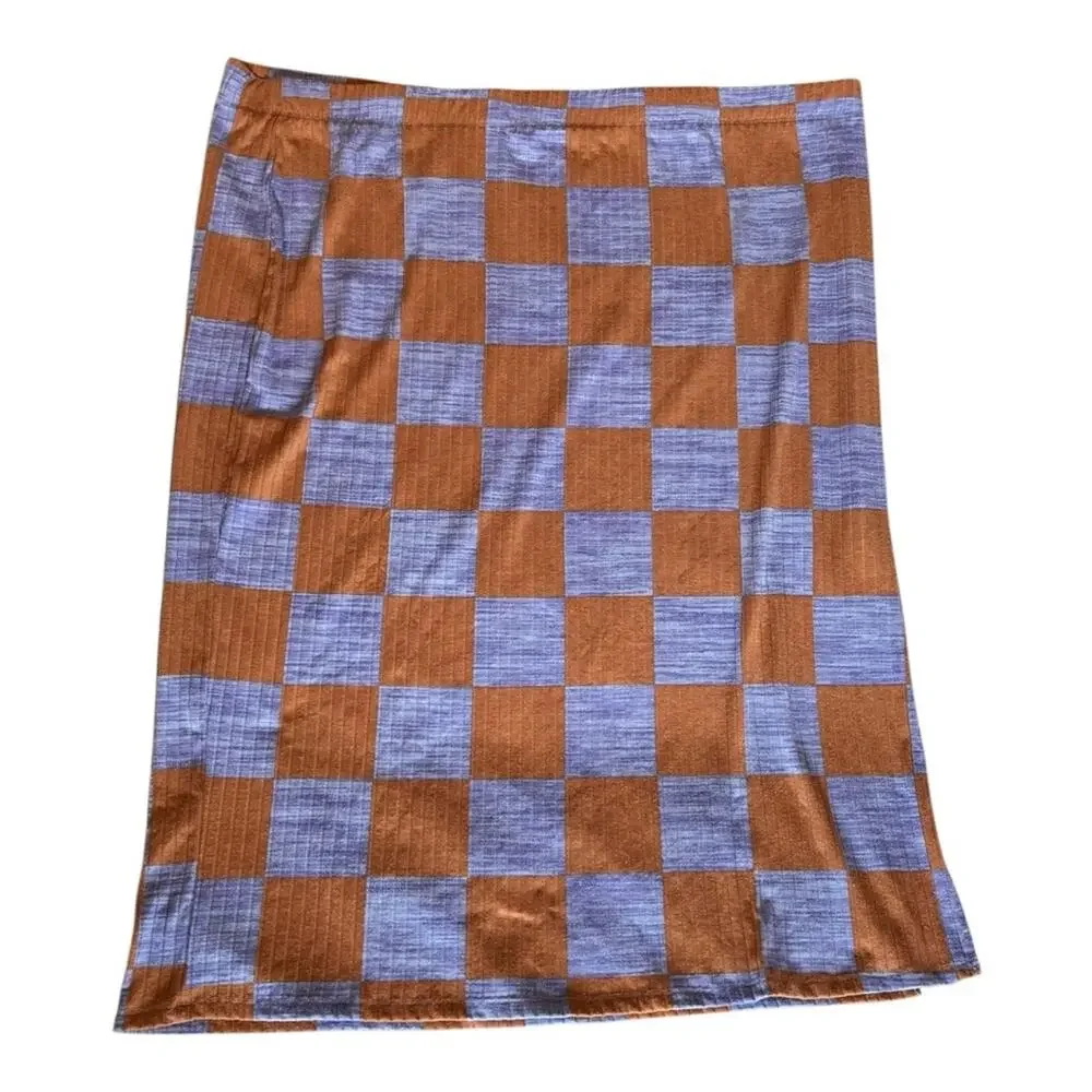 Ascot and Hart Purple and brown checkered Midi Pencil Skirt with Slit 3X - Picture 3 of 6